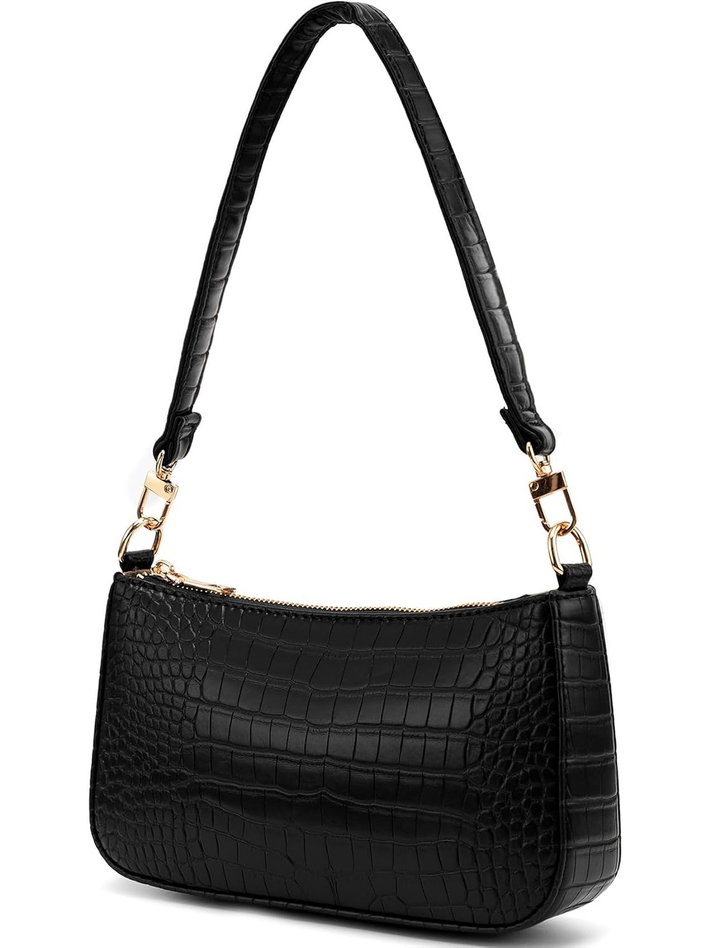 〽️ Women's Crocodile Black Vegan Leather Retro Hobo Purses Pocket Crossbody Bag